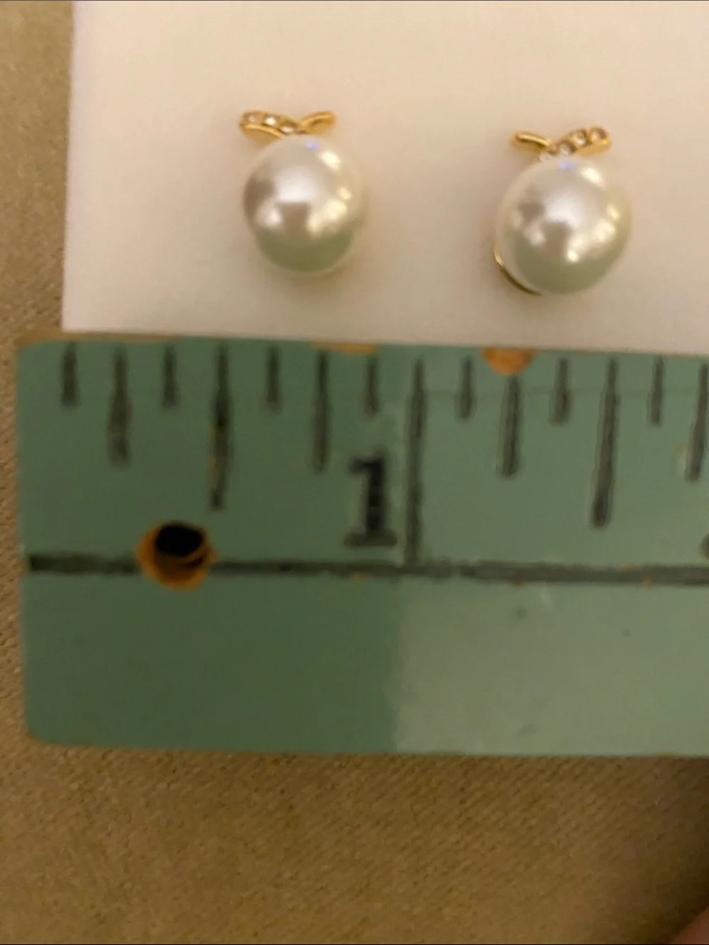 Talbots Gold Pearl Stud Earrings - White - Gold - Faux Diamond Accents - Picture 3 of 4